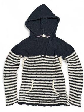 Y2K Roxy Striped Knit Crotchet Hooded Sweater